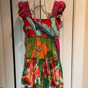 Colorful Floral Farm Rio Dress with Ruffled Sleeves